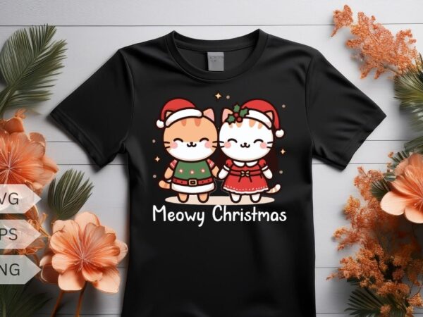 Meowy christmas cute couple cat funny t-shirt design vector, christmas cat Meowy christmas cute couple cat funny t-shirt design vector, christmas cat