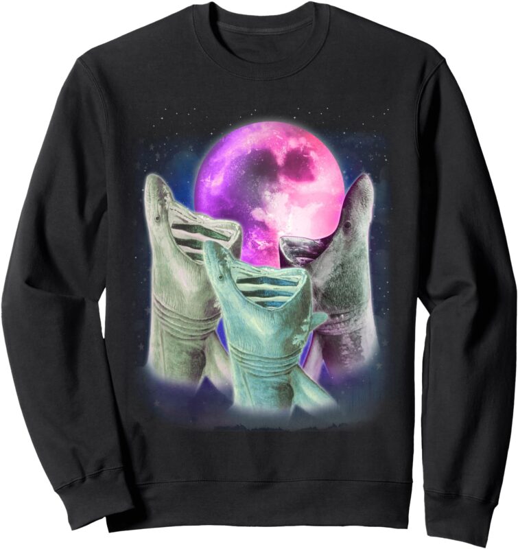 3 Basking Sharks Howling At The Moon Funny Sea Shark Lover Sweatshirt