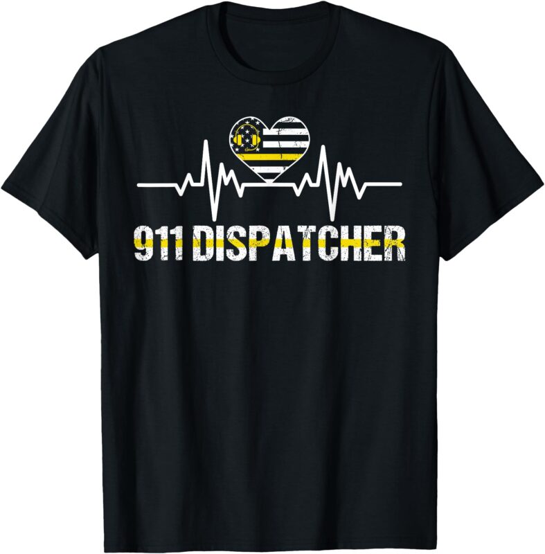 911 Vintage USA Flag Heartbeat 911 Dispatcher Gifts T-Shirt
