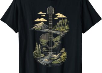Acoustic Guitar Nature Forest Mountain Art T-Shirt
