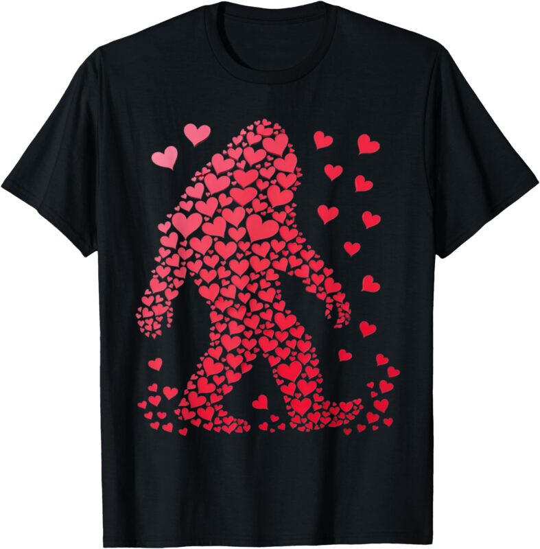 Bigfoot Cute Silhouette Heart Valentine For Men Women Kids T-Shirt