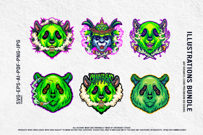 Creative Animal Illustrations Bundle Eye Catching Cannabis Themed Panda Designs