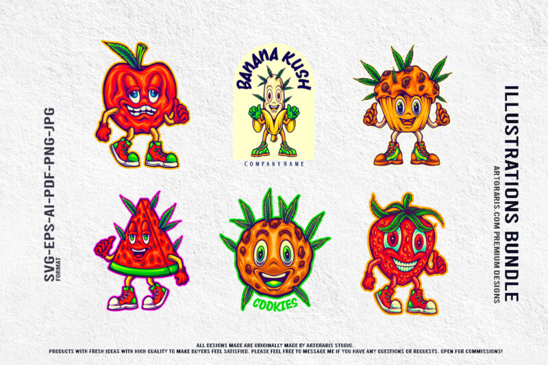Vibrant and Fun Fruit Characters Collection for Creative Projects and Merchandise