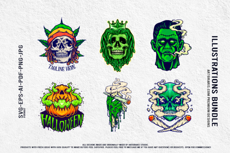 Spooky Halloween Collection Featuring Colorful Skulls and Creepy Creatures