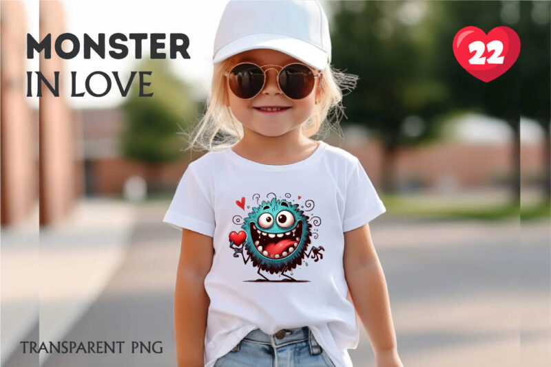 Cartoon Monster in Love. Tshirt, PNG.