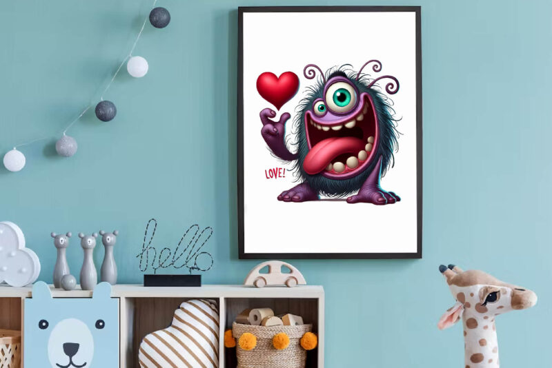 Cartoon Monster in Love. Tshirt, PNG.