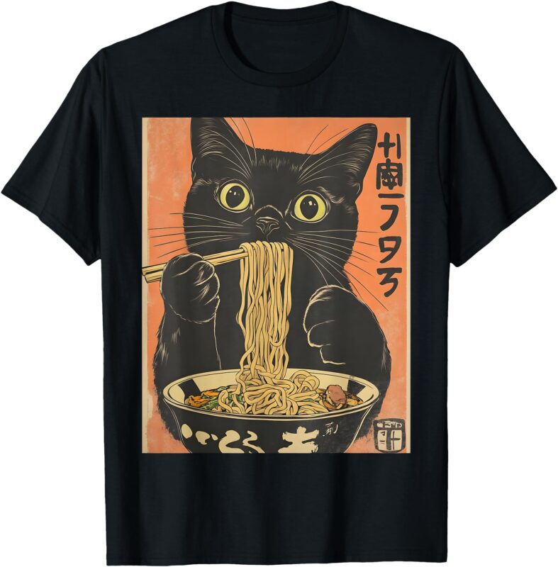 Cat Ramen Funny Graphic Tees Japanese Kawaii Cat Anime T-Shirt