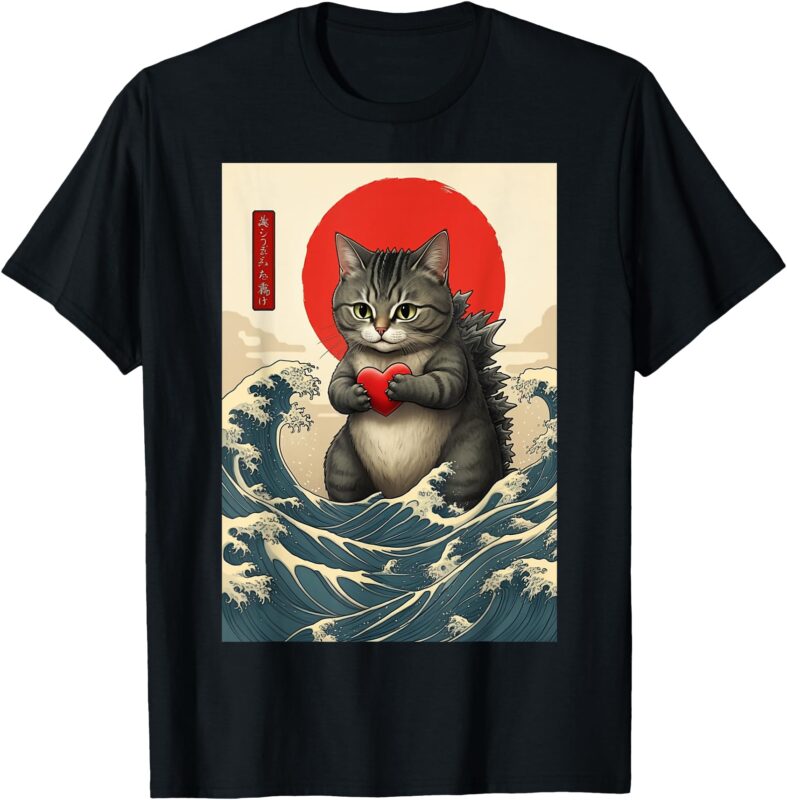 Catzilla Cute Japanese Cat Gifts Lover Women Girls Funny Cat T-Shirt