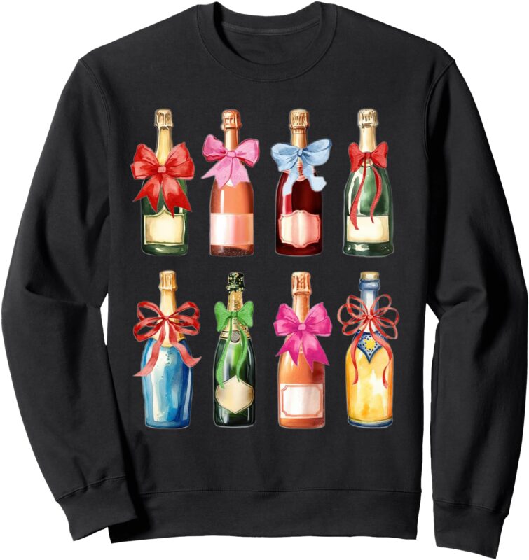 Christmas New Year Champagne T-Shirt Glass Coquette Bottle Sweatshirt