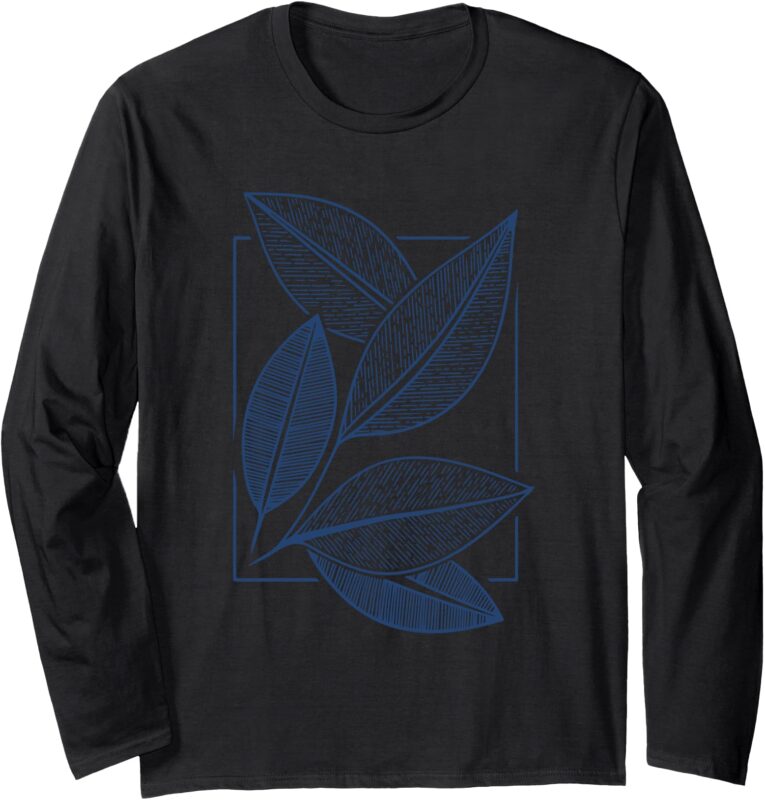 Contemporary Artsy Abstract Botanical Leaves Nature Drawing Long Sleeve T-Shirt