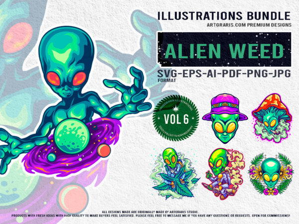 Space weed vibes alien and cannabis design illustration collection Space weed vibes alien and cannabis design illustration collection