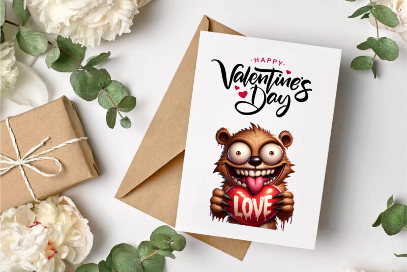 Crazy Love Bear. Tshirt, PNG.