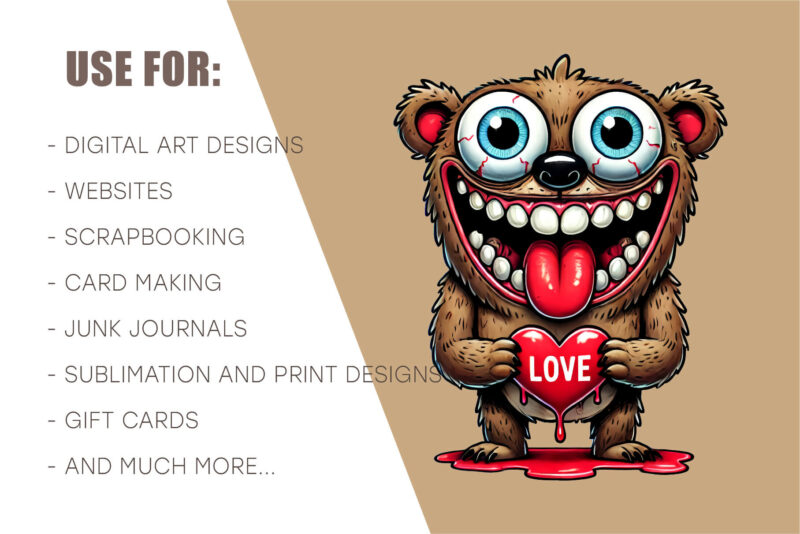 Crazy Love Bear. Tshirt, PNG.