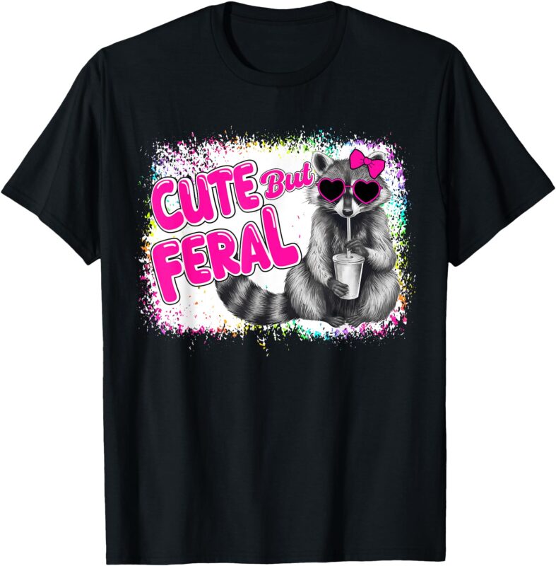 Cute But Feral Funny Colorful Raccoon With Sunglasses Meme T-Shirt
