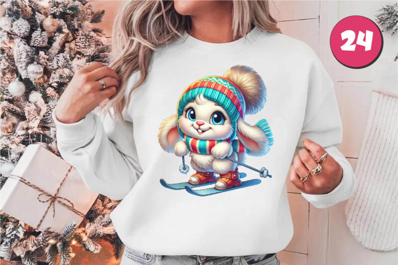 Cute Winter bunny. Clipart, PNG.