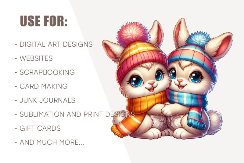 Cute Winter bunny. Clipart, PNG.