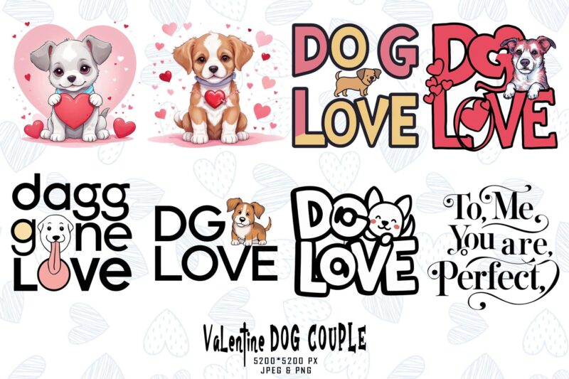 100 Retro Valentines Day Lovely Dog Couple in Love bestselling t-shirt design mega bundle