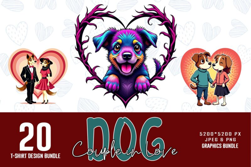 Popular Valentines Day Dog Couple in Love t-shirt design bundle