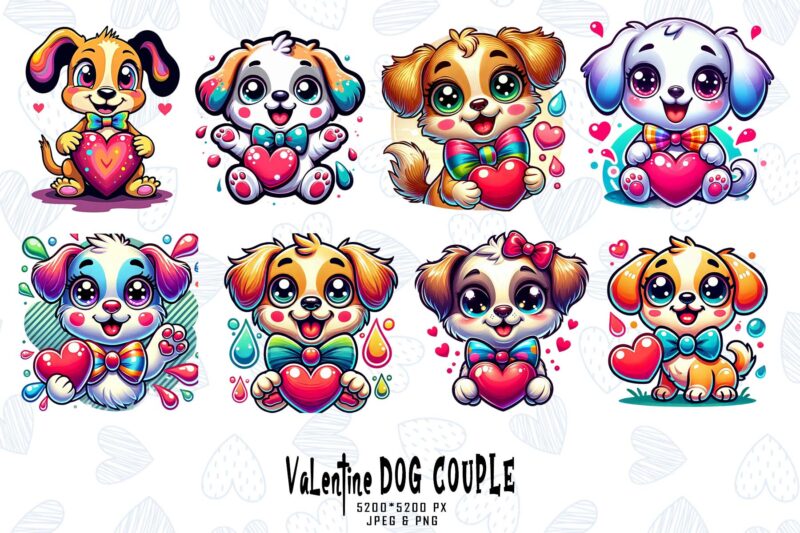 Popular Valentines Day Dog Couple in Love t-shirt design bundle