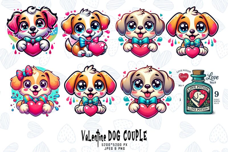 Popular Valentines Day Dog Couple in Love t-shirt design bundle