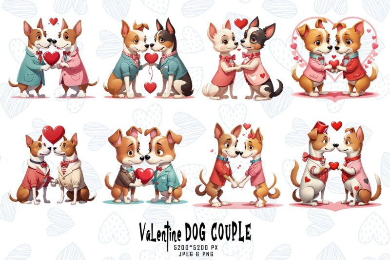 100 Retro Valentines Day Lovely Dog Couple in Love bestselling t-shirt design mega bundle