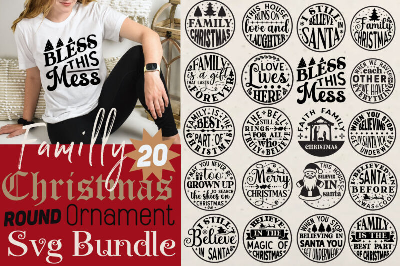 Family Christmas Round Ornament T-shirt Bundle Family Christmas Round Ornament SVG Bundle