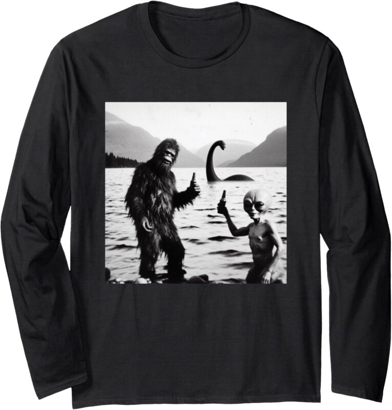 Funny Bigfoot Alien & Loch Ness Monster Lake Gathering Long Sleeve T-Shirt