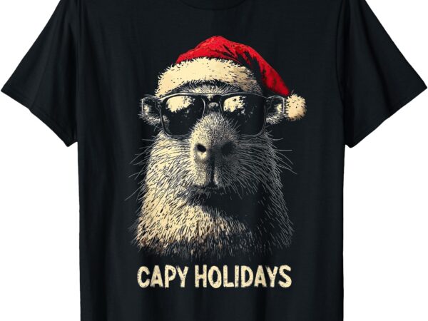 Funny christmas capy holidays kids teens boys xmas capybara t-shirt