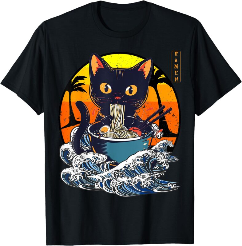 Funny Japanese Cat Ramen Anime Shirt Graphic Kawaii Cat T-Shirt