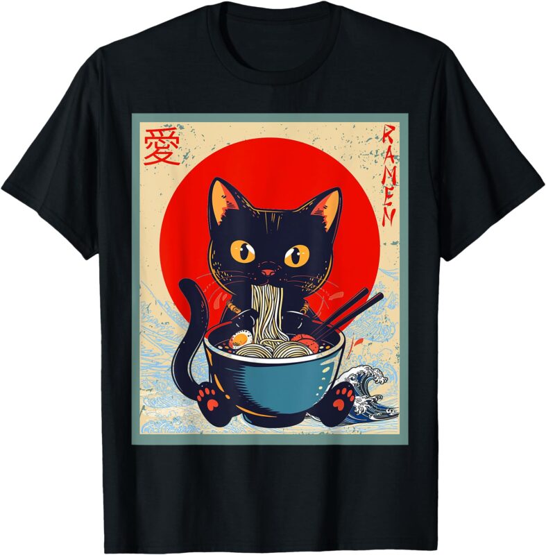 Funny Japanese Kawaii Anime Cat Ramen Shirt Vintage T-Shirt