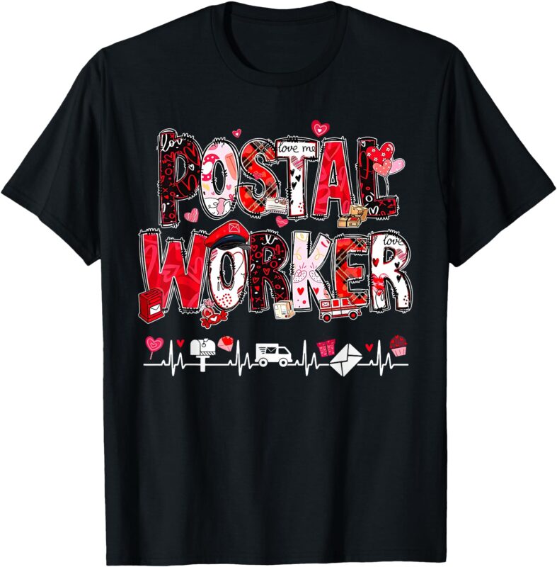 Funny Postal Worker Life Heartbeat Valentine’s Day Mail Lady T-Shirt
