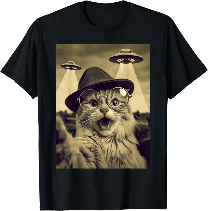 Funny UFO Cat Selfie Vintage T-Shirt