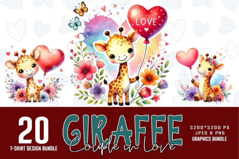 Valentines Day Funny Giraffe Love t-shirt design bundle of 20 designs – download instantly Retro Vintage Tee Bundle