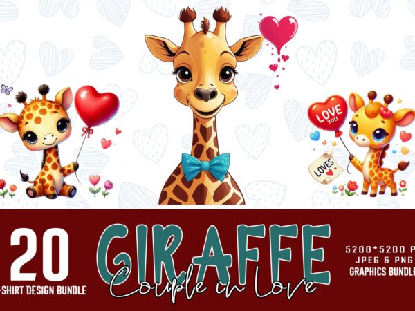 Valentines day giraffe in love t-shirt design bundle of 20 png & jpeg designs – download instantly retro vintage t-shirt design bundle Valentines day giraffe in love t-shirt design bundle of 20 png & jpeg designs – download instantly retro vintage t-shirt design bundle