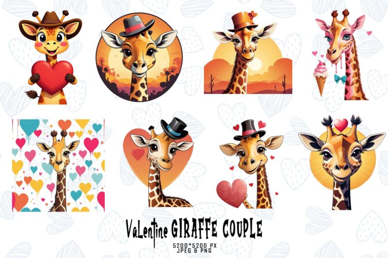 Valentines Day Giraffe in Love t-shirt design bundle of 20 designs – download instantly Retro Vintage T-shirt