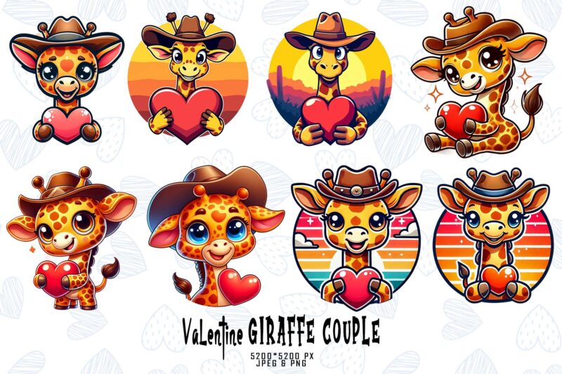 Retro Valentines Day Lovely Giraffe in Love t-shirt design bundle of 100 designs – download instantly trendy mega bundle
