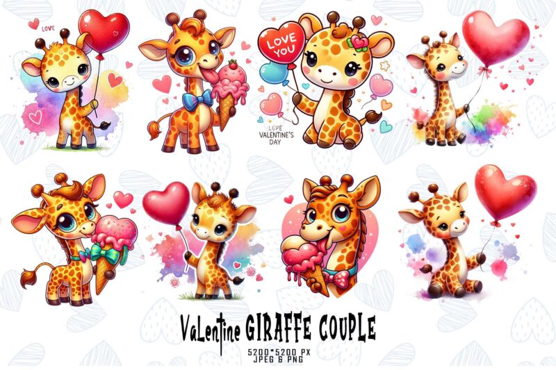 Popular Valentines Day Giraffe Love t-shirt design bundle of 20 designs – download instantly T-Shirt Bundle