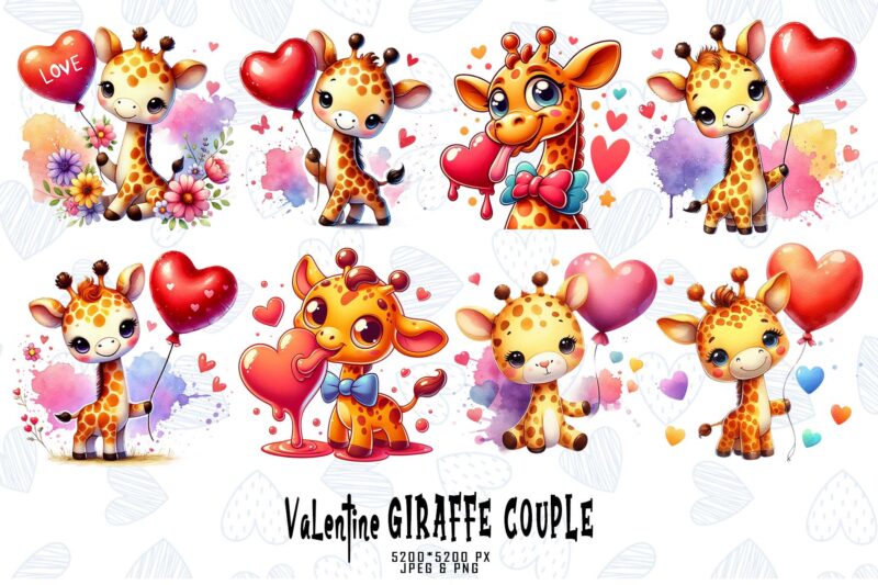 Valentines Day Funny Giraffe Love t-shirt design bundle of 20 designs – download instantly Retro Vintage Tee Bundle