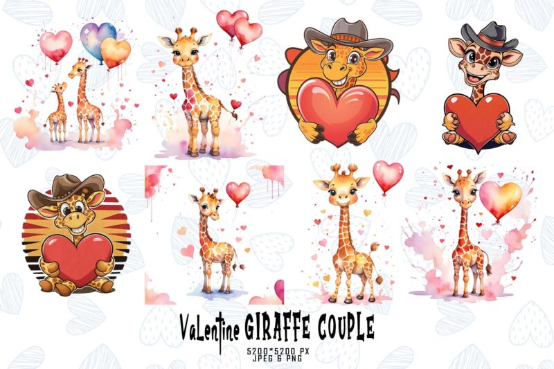Retro Valentines Day Lovely Giraffe in Love t-shirt design bundle of 100 designs – download instantly trendy mega bundle