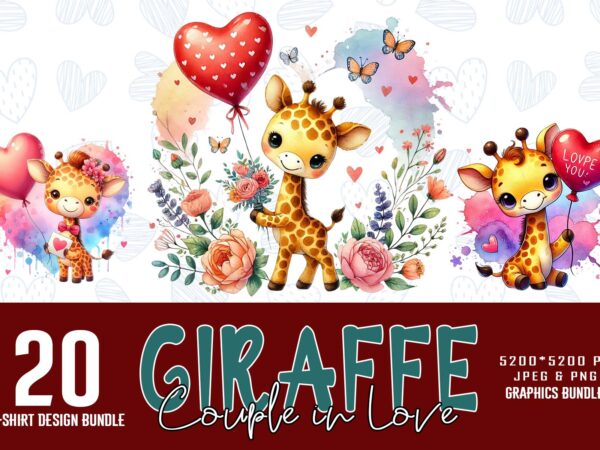 Valentines day giraffe in love t-shirt design bundle of 20 png & jpeg designs – download instantly retro vintage graphics bundle Valentines day giraffe in love t-shirt design bundle of 20 png & jpeg designs – download instantly retro vintage graphics bundle