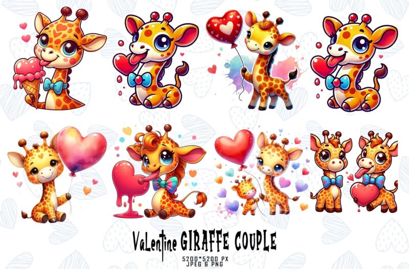 Popular Valentines Day Giraffe Love t-shirt design bundle of 20 designs – download instantly T-Shirt Bundle