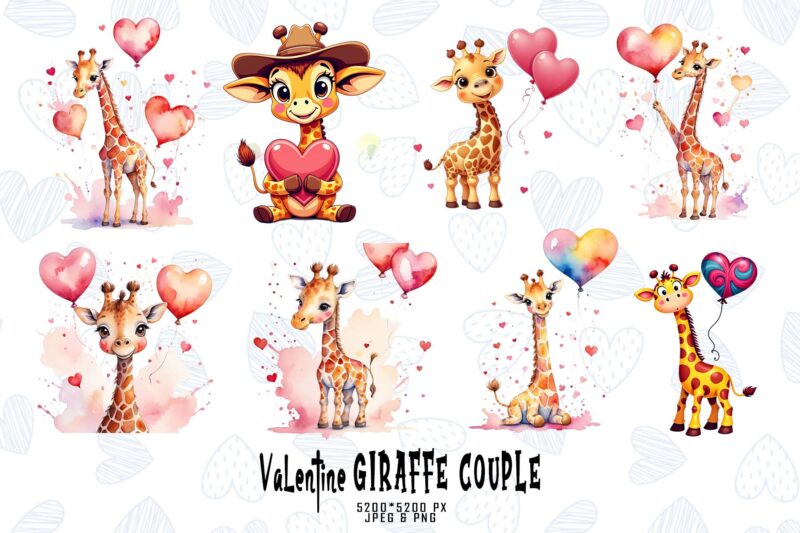 Retro Valentines Day Lovely Giraffe in Love t-shirt design bundle of 100 designs – download instantly trendy mega bundle