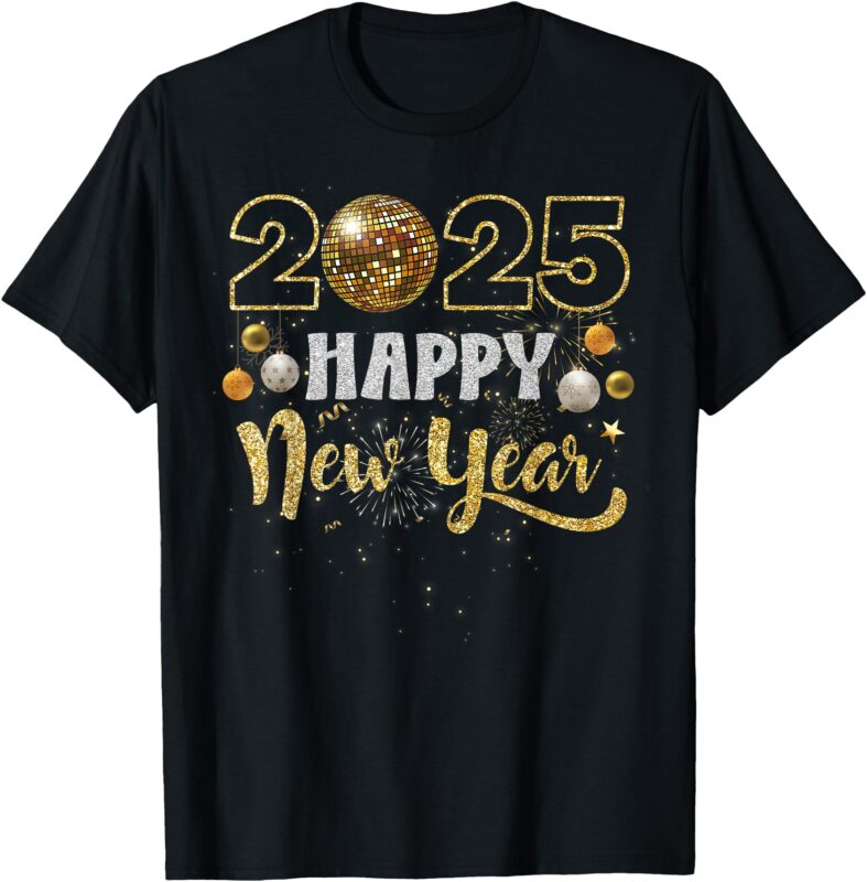 Happy New Year Party 2025 Disco Ball Matching Men Women Kid T-Shirt