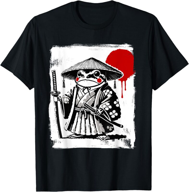 Japanese Anime Samurai Frog Vintage Ukiyo-e Graphic Art T-Shirt