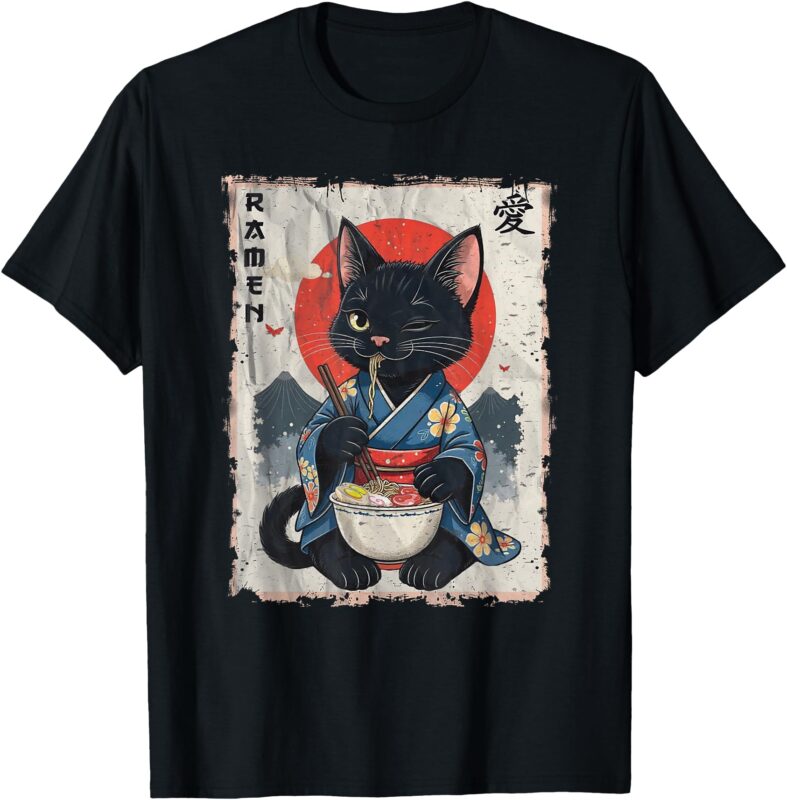 Japanese Funny Cat Ramen Graphic Cat Anime T-Shirt