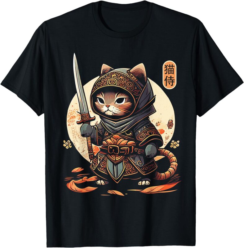 Japanese Samurai Cat Tattoo Kawaii Ninja Cat T-Shirt