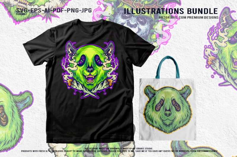 Creative Animal Illustrations Bundle Eye Catching Cannabis Themed Panda Designs