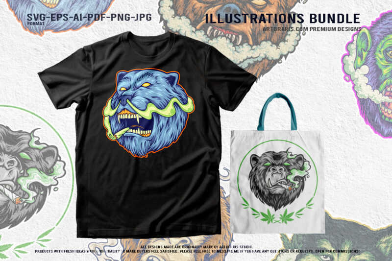 Animal Illustrations Collection Cannabis Inspired Bear and Monkey Designs