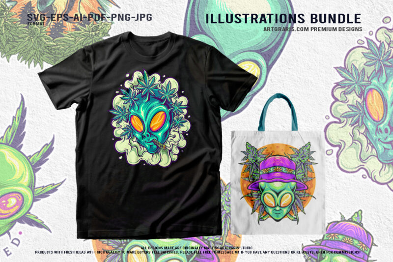 Futuristic Alien Weed Graphics Psychedelic Illustration Pack