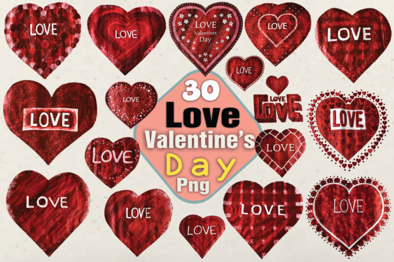 Love Valentine’s Day Red Heart PNG Design Zip